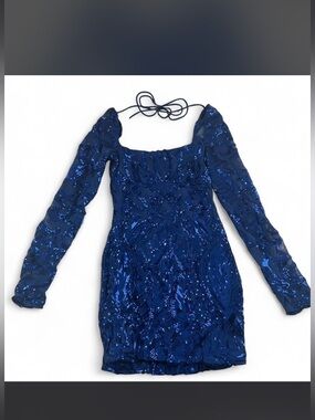 Royal Blue Sequin Long Sleeve Mini Dress